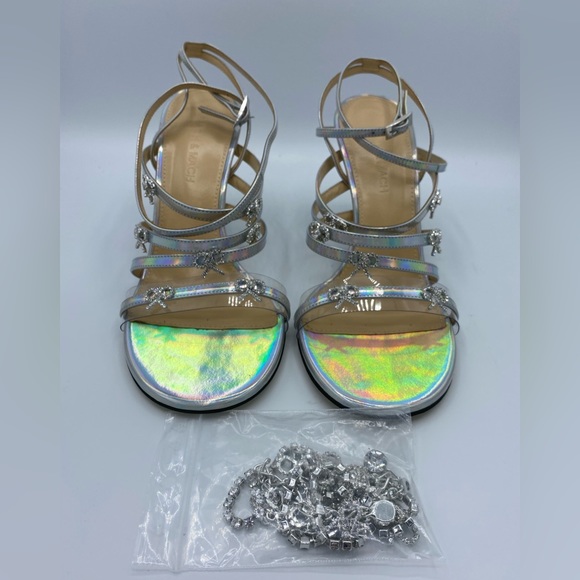 NWOB Mach & Mach Silver Camille Crystal Bow Strappy Sandal - Picture 2 of 9